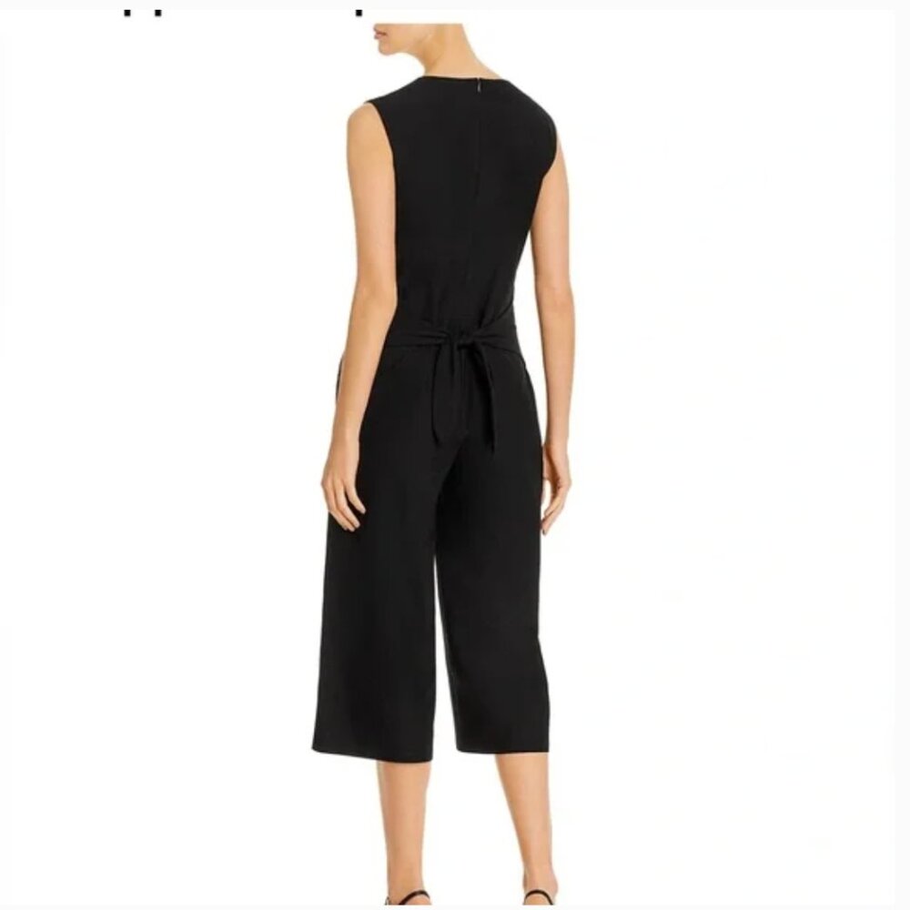 Eileen Fisher Washable Stretch Crepe Jumpsuit Large Front Tie Wide Leg Black - Picture 9 of 9